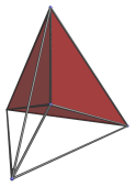 Vertex-first projection of pentachoron,
fourth cell shown