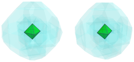 Parallel projection
of the octa-augmented runcitruncated 16-cell, showing nearest octahedron