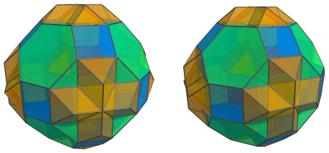 Parallel projection
of the octa-augmented runcitruncated 16-cell, showing 24/48 more triangular
prisms