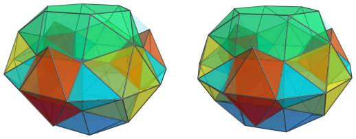 Triangle-centered parallel projection of J92 rhombochoron, showing 6
more square pyramids