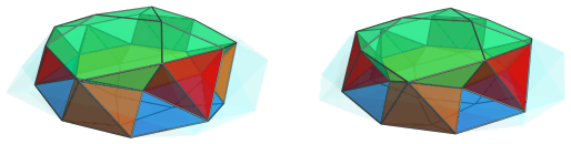 Hexagon-centered parallel projection of J92 rhombochoron, showing 6 square
pyramids