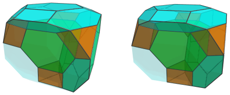 Parallel projection
of the augmented cantitruncated 5-cell, showing 2/4 truncated octahedra