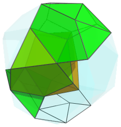 Parallel
projection of the bi-icositetradiminished 600-cell, showing 2nd spiralling
chain