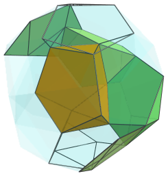 Parallel projection of the
bi-icositetradiminished 600-cell, showing 5th spiralling chain