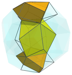 Parallel
projection of the bi-icositetradiminished 600-cell, showing 3 far side
cells