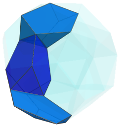 Parallel projection of the
bi-icositetradiminished 600-cell, showing other half of 3rd chain