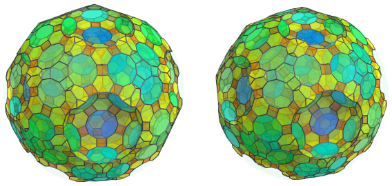 Parallel
projection of the cantitruncated 120-cell, showing another 60 truncated
tetrahedra