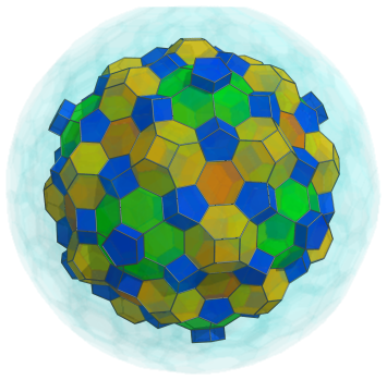 Parallel
projection of the cantitruncated 600-cell, showing 12 more pentagonal
prisms