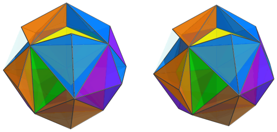 Parallel
projection of the joined 24-cell, showing 18/24 cells in the 2nd layer