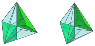 Parallel
projection of the joined pentachoron, showing first pair of far side
cells