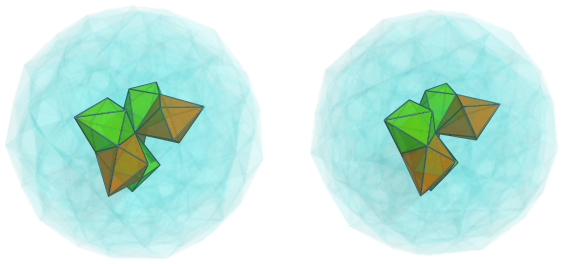 Parallel
projection of the joined 120-cell, showing 6/12 nearest cells