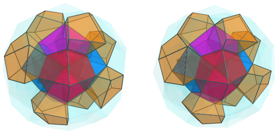 Parallel
projection of the square antitegmatic hecatontetracontatetrachoron, showing
8/24 cells in the 2nd layer