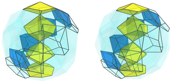 Parallel
projection of the square antitegmatic hecatontetracontatetrachoron, showing 5th
ring