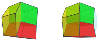 Parallel
projection of the triangular antitegmatic icosachoron, showing 3/4 far side
cells