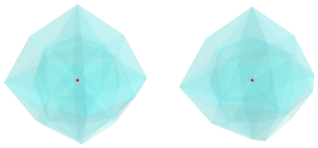 Parallel
projection of rhombipyramidal hecatonenneacontadichoron, showing nearest
vertex