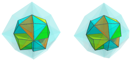 Parallel
projection of rhombipyramidal hecatonenneacontadichoron, showing 15/24 nearest
cells