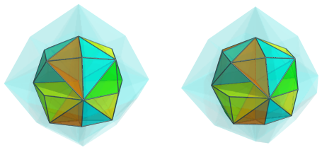 Parallel
projection of rhombipyramidal hecatonenneacontadichoron, showing 21/24 nearest
cells