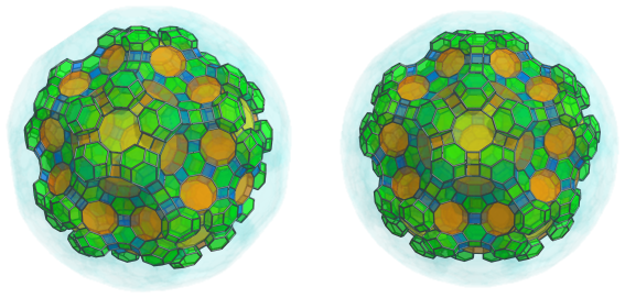 Parallel
projection of the omnitruncated 120-cell, showing 60 more truncated
octahedra