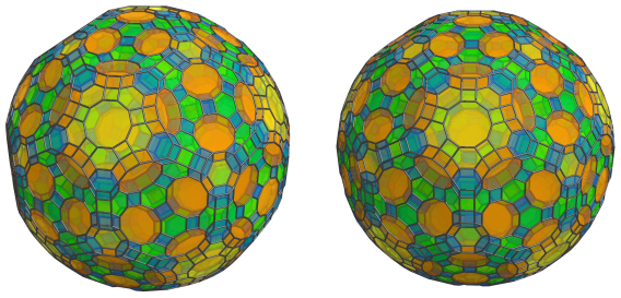 Parallel
projection of the omnitruncated 120-cell, showing 60 more hexagonal
prisms