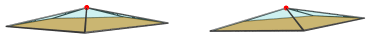 Side-view parallel
projection of the pentagonal prism pyramid with pentagonal pyramid projection,
showing shallowness