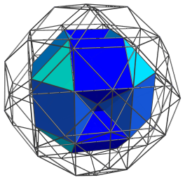 Parallel
projection of the runcinated 24-cell, showing 12 more triangular prisms