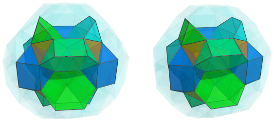 Parallel
projection of the runcinated snub 24-cell, showing 12 of 12 triangular
cupolae