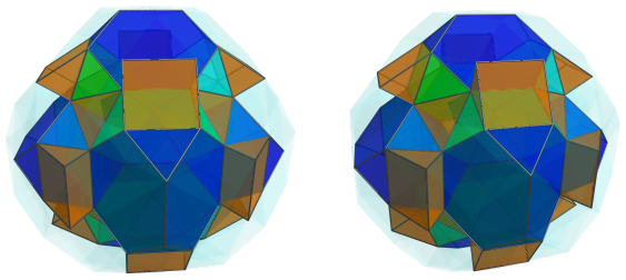 Parallel
projection of the runcinated snub 24-cell, showing 12 more triangular
prism