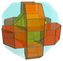 Parallel projection of the
runcitruncated 16-cell, showing 8/12 hexagonal prisms