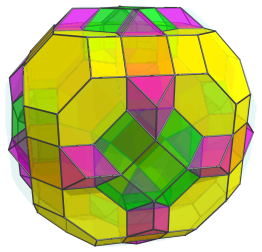 Parallel
projection of runcitruncated 24-cell, showing 24 more triangular prisms