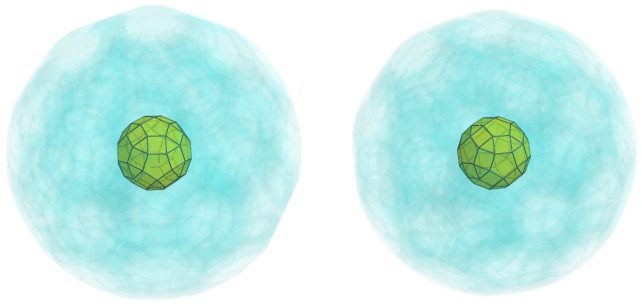 Orthogonal
projection of the runcitruncated 600-cell, showing nearest
rhombicosidodecahedron