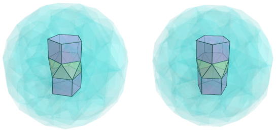 Parallel projection of
swirlprismatodiminished rectified 600-cell, showing two pentagonal
prisms