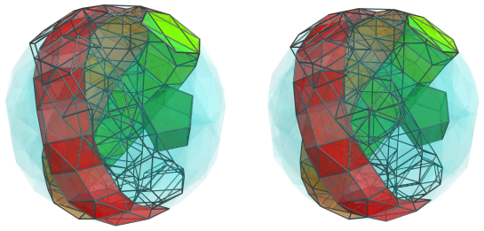 Parallel projection of
swirlprismatodiminished rectified 600-cell, showing fifth ring of alternating
prisms and antiprisms