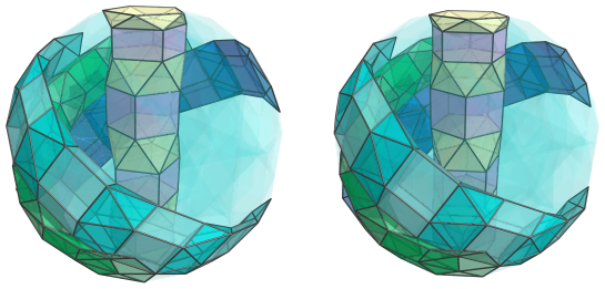 Parallel projection of
swirlprismatodiminished rectified 600-cell, showing 9th ring