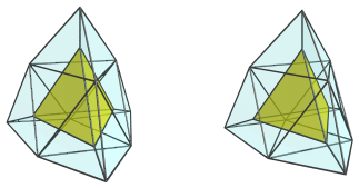 Tetrahedron-centered
parallel projection of the tetrahedral ursachoron, showing nearest
tetrahedron