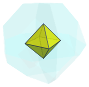 Parallel
projection of the truncated 16-cell, showing nearest octahedron