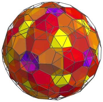 Parallel
projection of the truncated 600-cell into 3D, showing 60 more truncated
tetrahedra